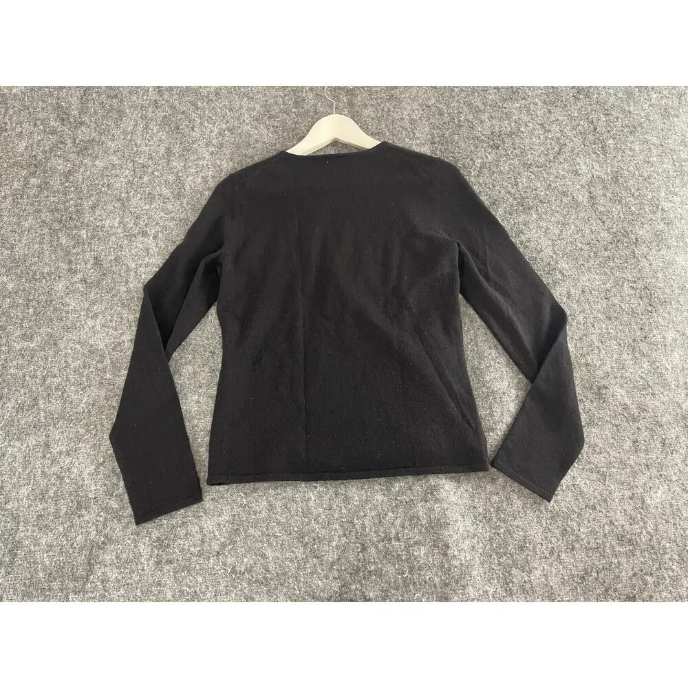 Saks Fifth Avenue Sweater Women Medium Black 100% Cashmere Butterfly Beaded N193